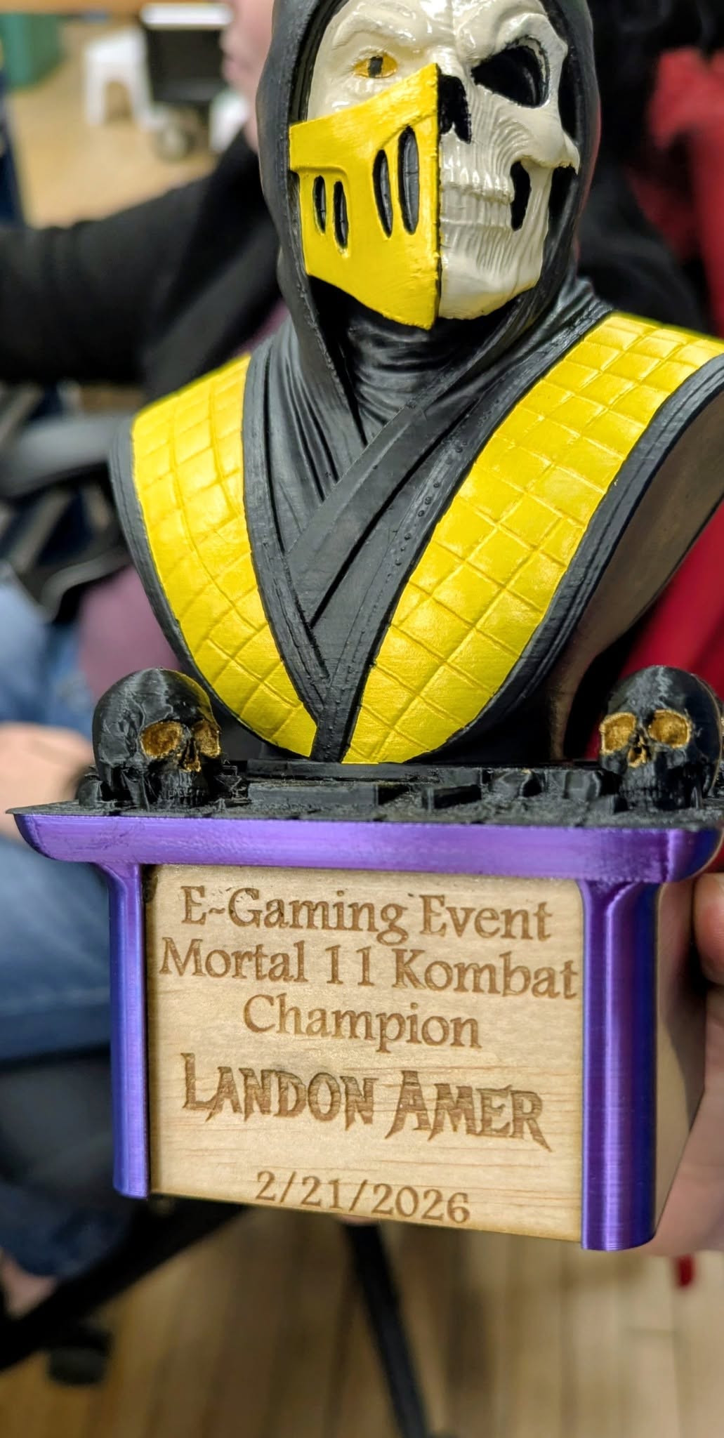 Custom e-sports champion trophy with engraved plaque